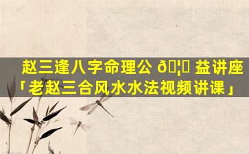 赵三逢八字命理公 🦊 益讲座「老赵三合风水水法视频讲课」